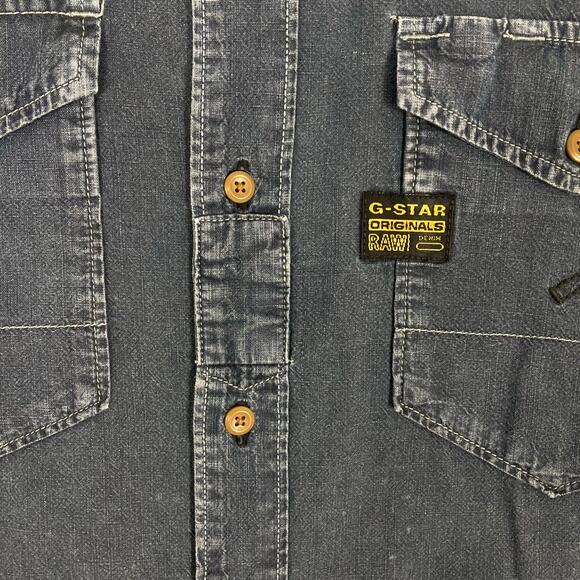 G-STAR RAW Denim Shirt Men XL Blue Vintage-Faded-Wash Logo Western Long-Sl BtnUp - Picture 10 of 15